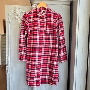 Nordstrom Plaid Flannel Button-Down Nightshirt Red Flannel Pajama Dress S
